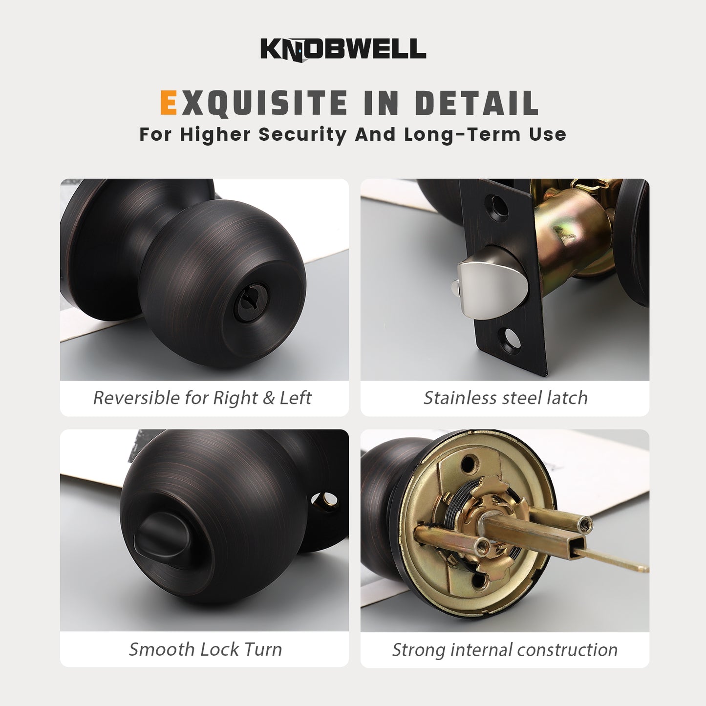 KNOBWELL Most Cost-Effective Round Ball Keyed Entry Door Knobs With Lock and Different Keys