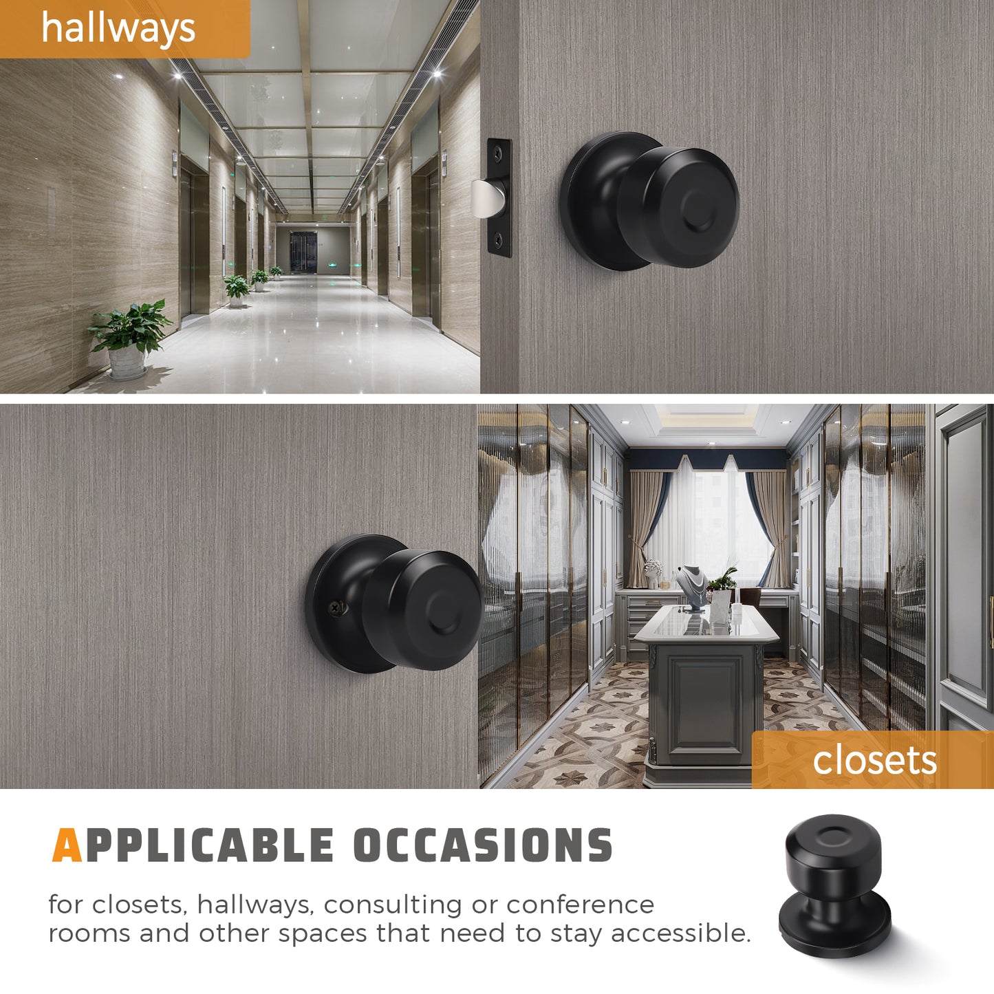 KNOBWELL Cylinder Ball Passage Keyless Indoor Door Knobs With Lock