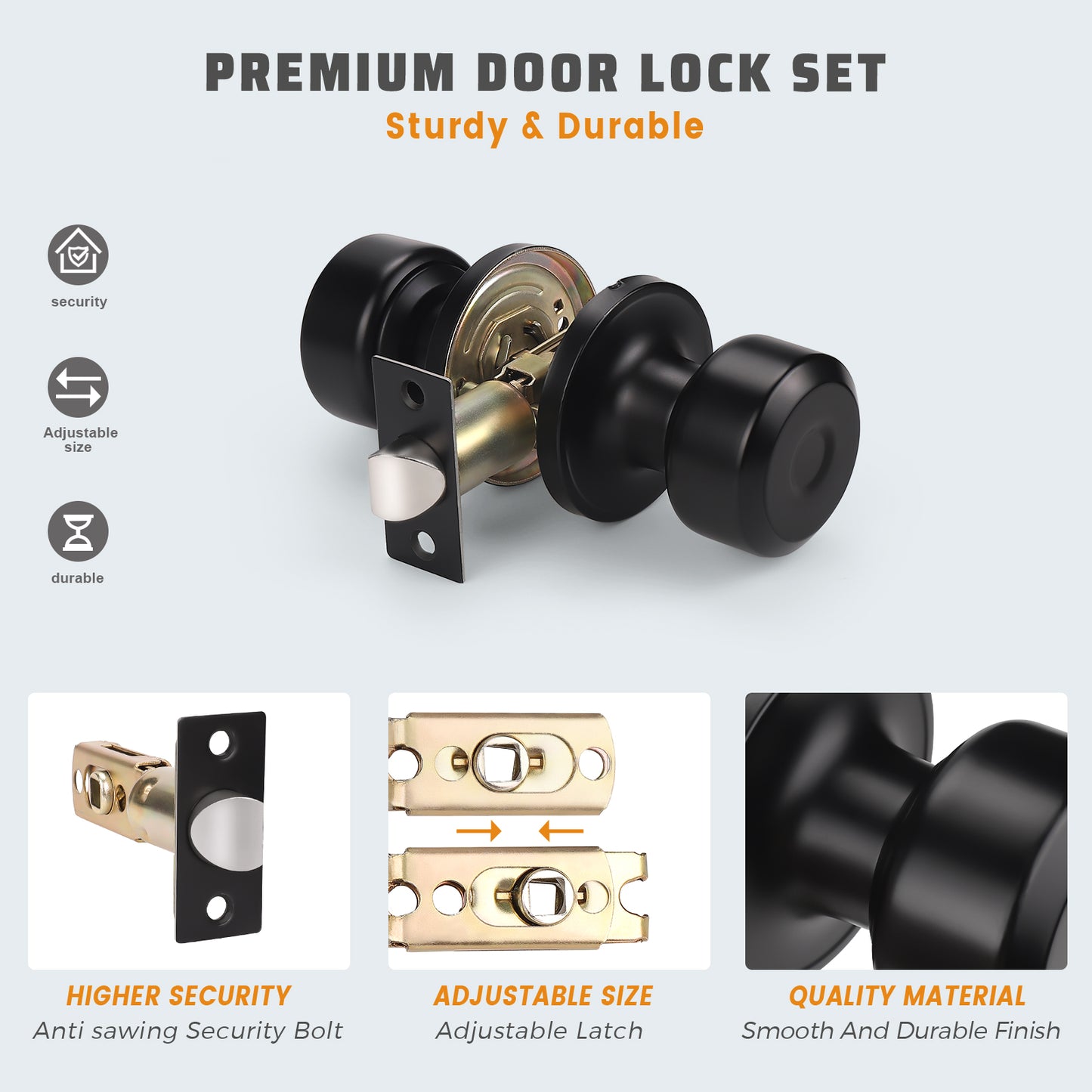 KNOBWELL Cylinder Ball Passage Keyless Indoor Door Knobs With Lock