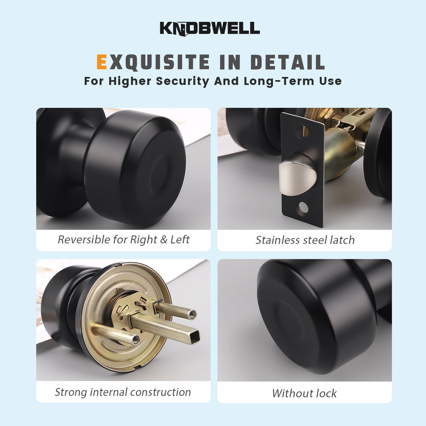 KNOBWELL Cylinder Ball Passage Keyless Indoor Door Knobs With Lock
