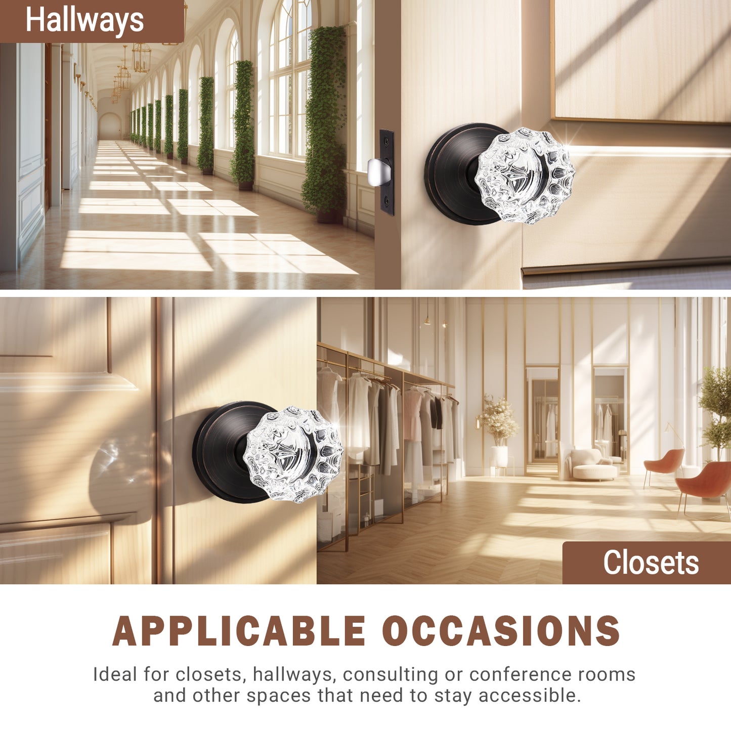 Modern Crystal Door Knobs with Classic Round Rosette - DLC20