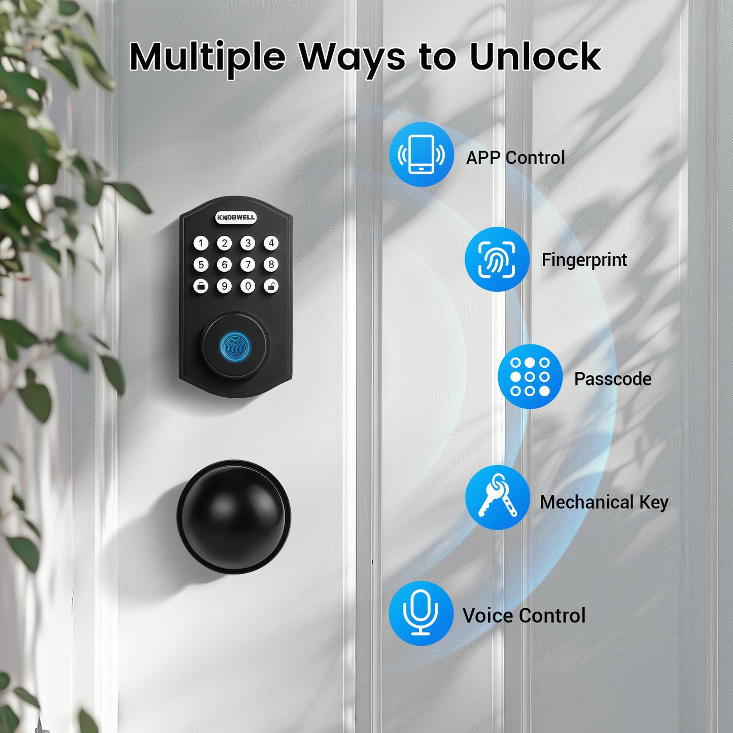 KNOBWELL Electronic Keypad Deadbolt with Door Knob, Black Keyless Entry Door Lock with Handle