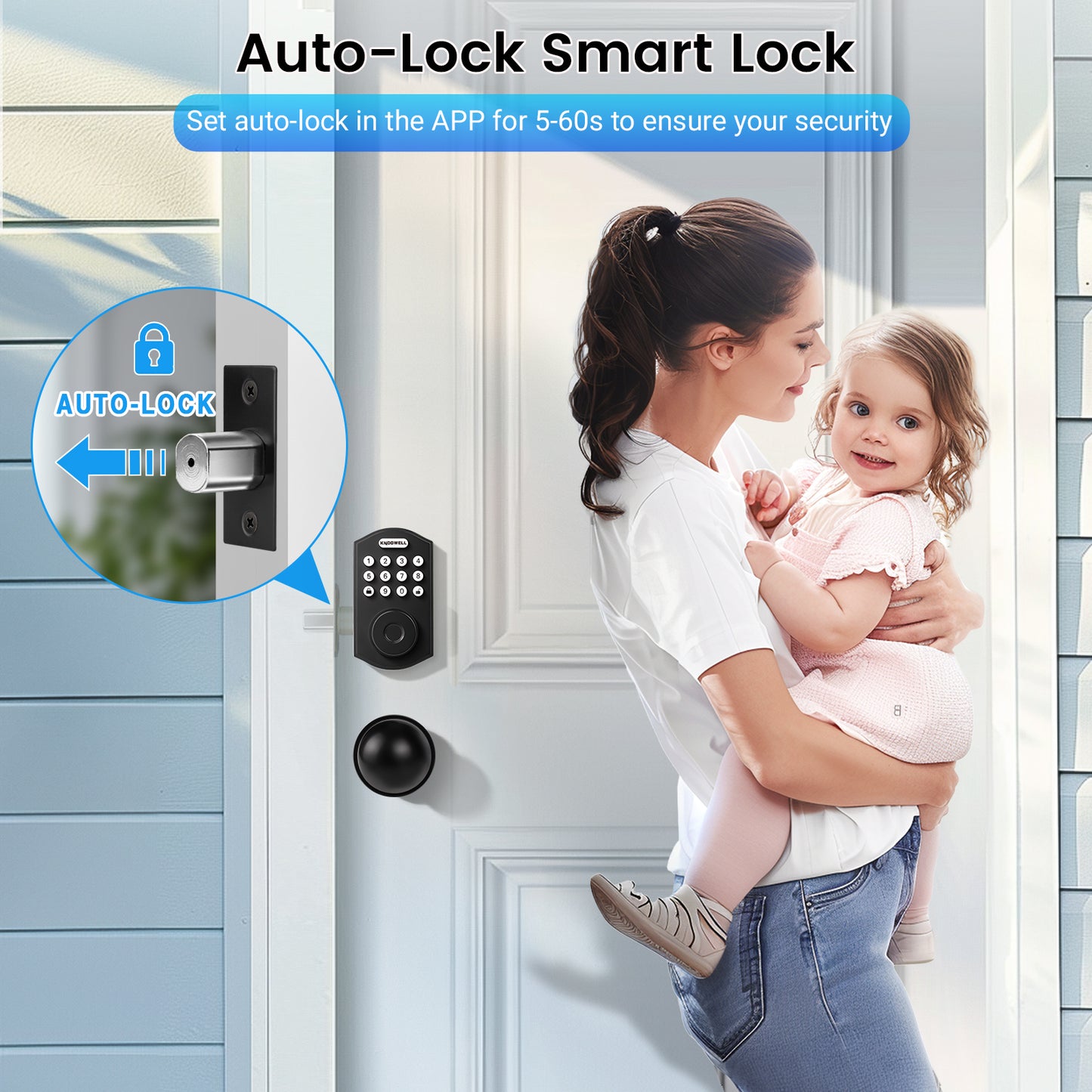 KNOBWELL Electronic Keypad Deadbolt with Door Knob, Black Keyless Entry Door Lock with Handle