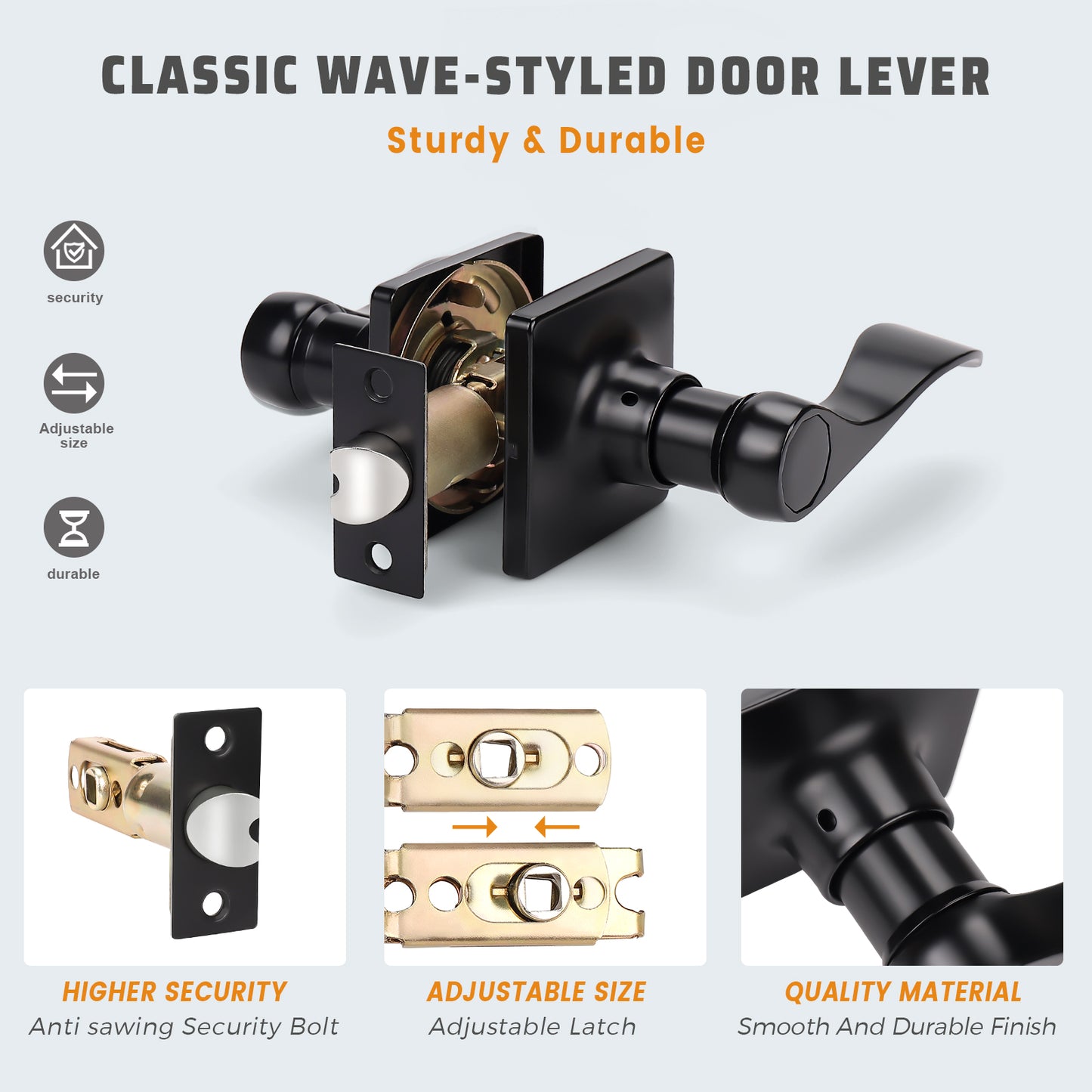 Square Rosette with Wave Style Passage Door Levers - DLSQ061PS