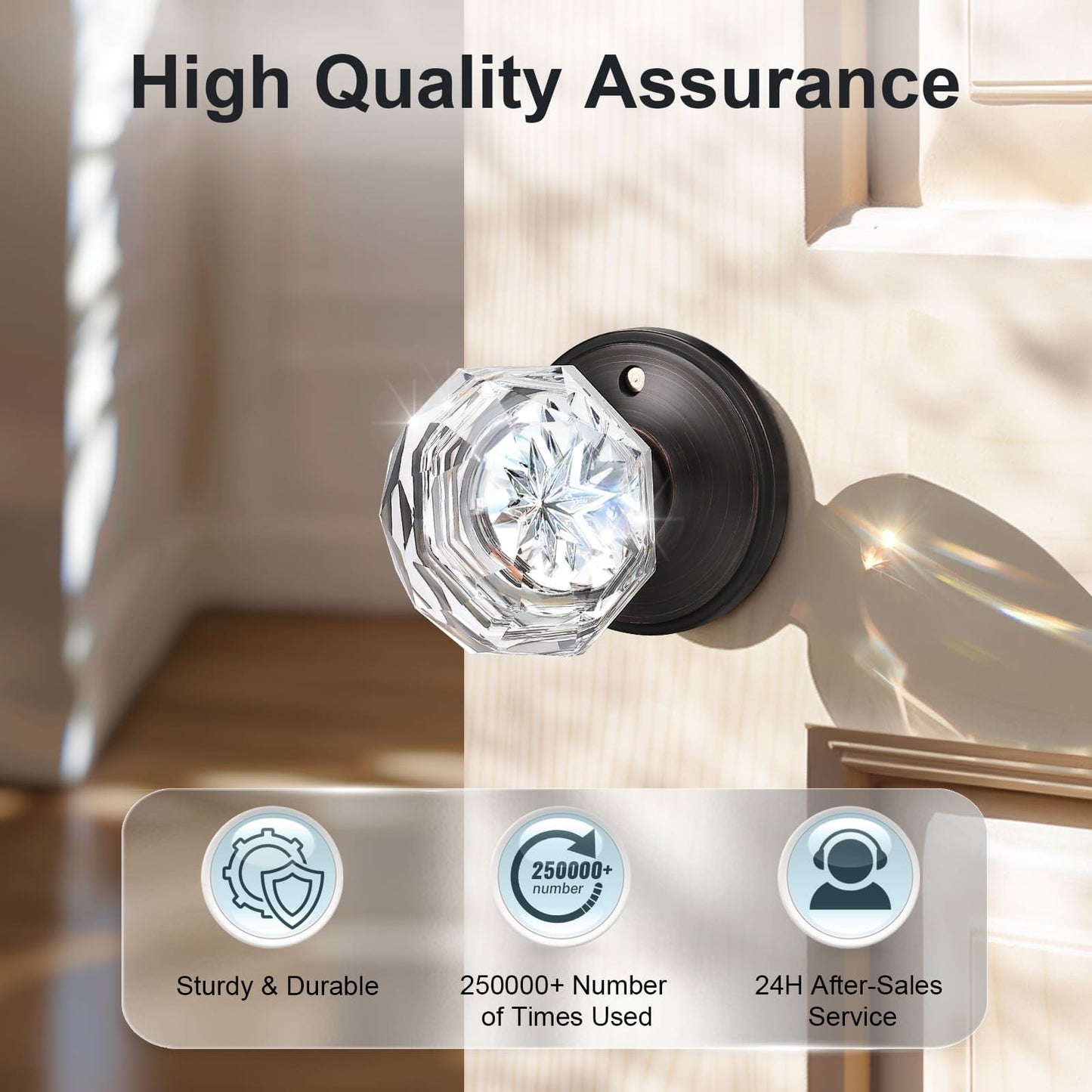 KNOBWELL Octagon Crystal Privacy/Passage/Dummy Indoor Door Knobs for Interior Doors