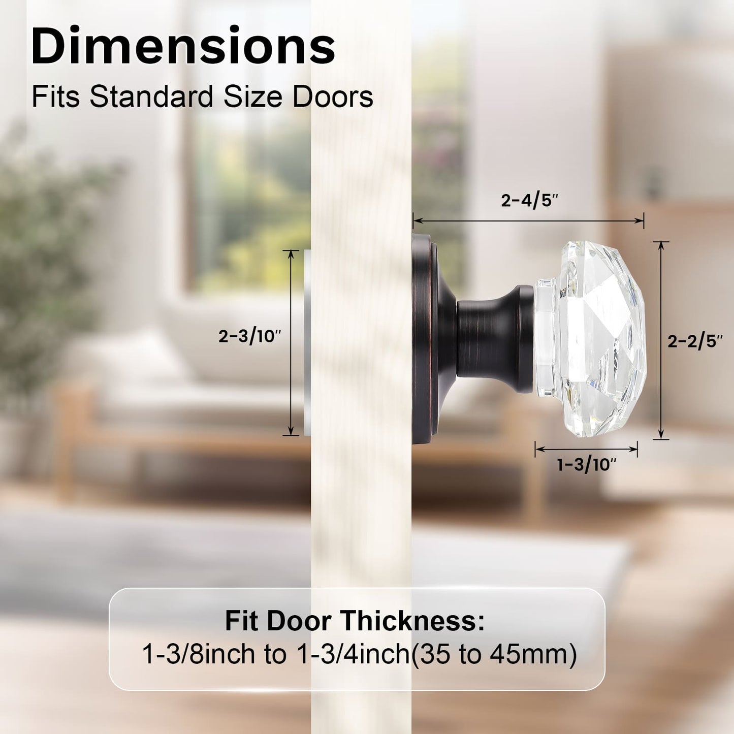 KNOBWELL Octagon Crystal Privacy/Passage/Dummy Indoor Door Knobs for Interior Doors