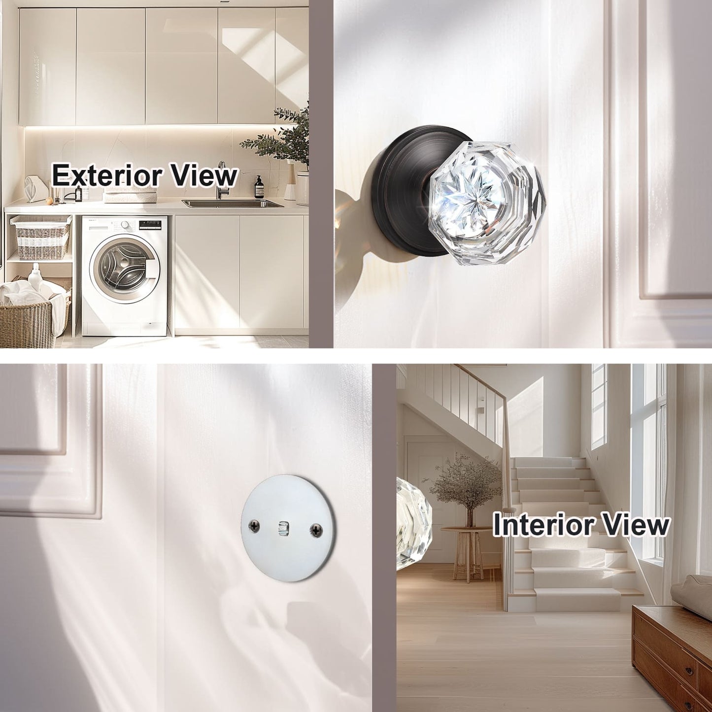 KNOBWELL Octagon Crystal Privacy/Passage/Dummy Indoor Door Knobs for Interior Doors