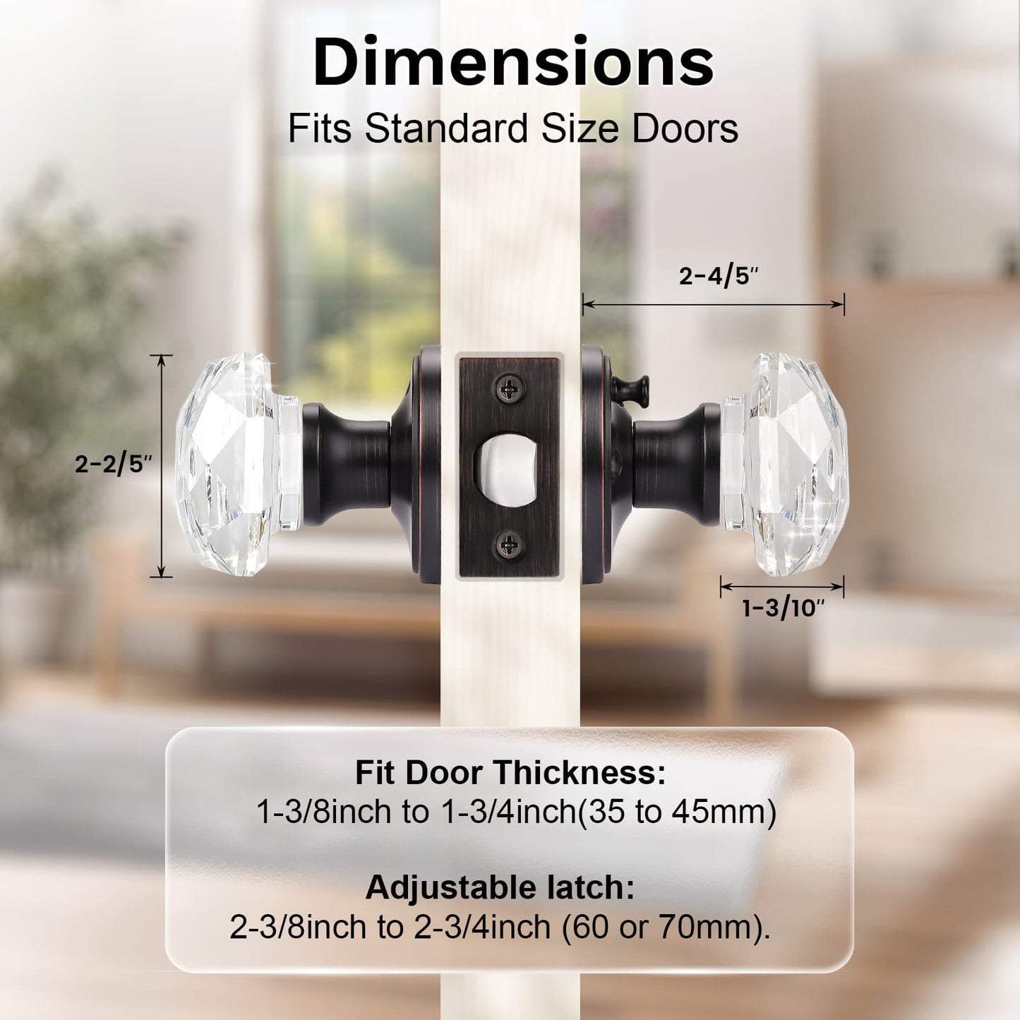 KNOBWELL Octagon Crystal Privacy/Passage/Dummy Indoor Door Knobs for Interior Doors