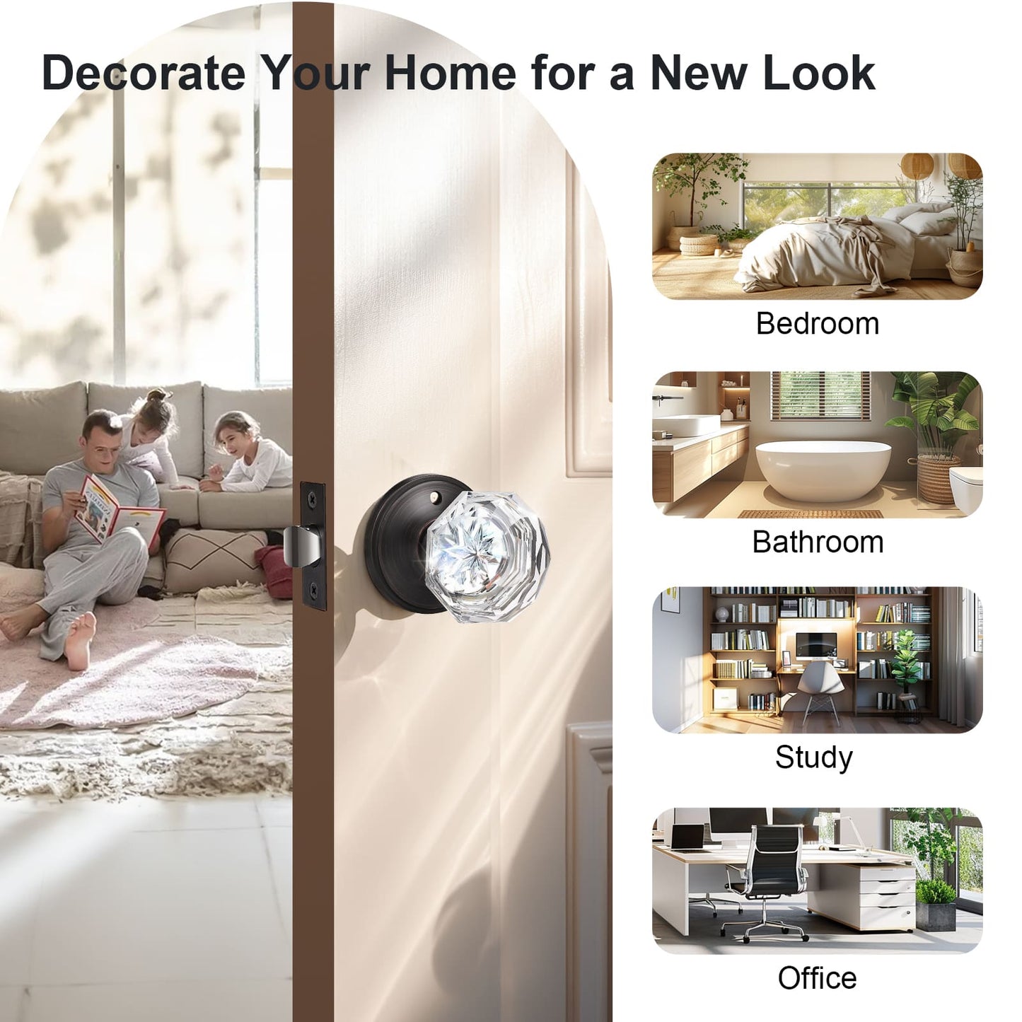 KNOBWELL Octagon Crystal Privacy/Passage/Dummy Indoor Door Knobs for Interior Doors