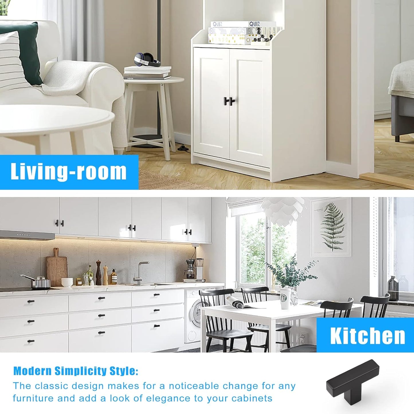 KNOBWELL Matte Black Square Cabinet Pulls Stainless Steel Modern Handles for Kitchen Cupboards/Drawers (2-1/2'' - 12-3/5'') - PDDJS12HBK