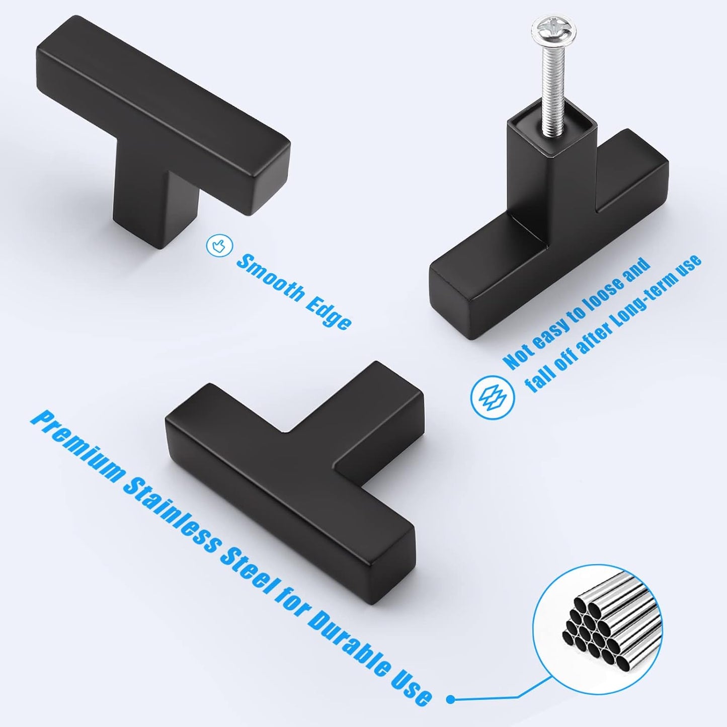 KNOBWELL Matte Black Square Cabinet Pulls Stainless Steel Modern Handles for Kitchen Cupboards/Drawers (2-1/2'' - 12-3/5'') - PDDJS12HBK