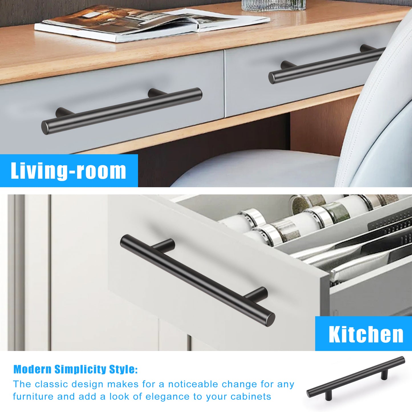 KNOBWELL Matte Black Stainless Steel Kitchen Cabinet Pulls- PD3383HBK
