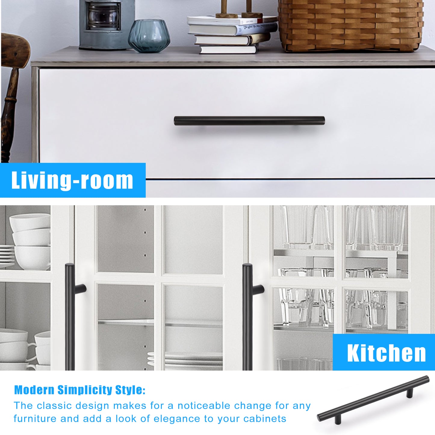 KNOBWELL Matte Black Stainless Steel Kitchen Cabinet Pulls- PD3383HBK