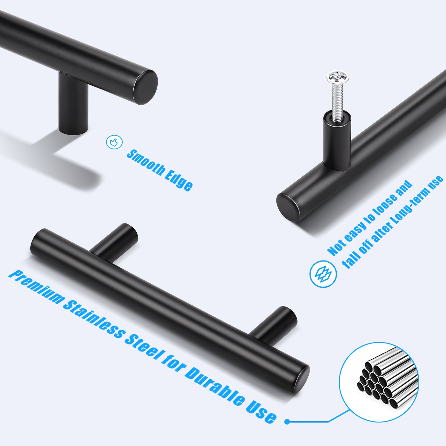 KNOBWELL Matte Black Stainless Steel Kitchen Cabinet Pulls- PD3383HBK