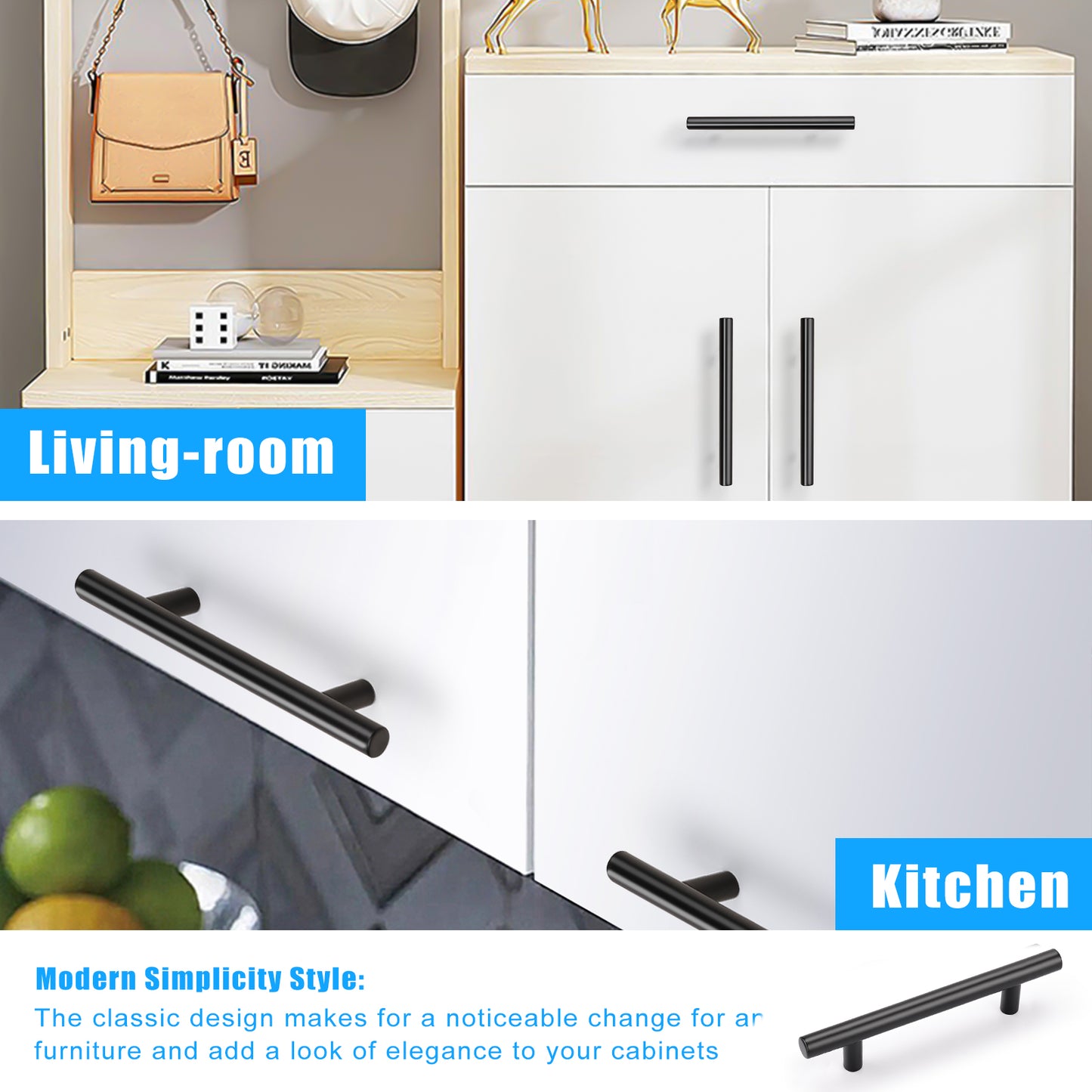 KNOBWELL Matte Black Stainless Steel Kitchen Cabinet Pulls- PD3383HBK