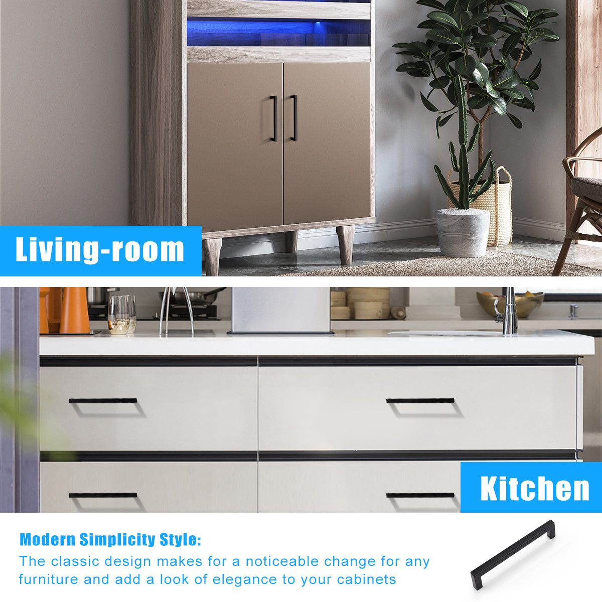 KNOBWELL Matte Black Stainless Steel Pulls for Cabinets/Drawers-PDDJS10HBK