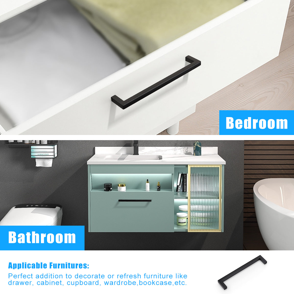 KNOBWELL Matte Black Stainless Steel Pulls for Cabinets/Drawers-PDDJS10HBK