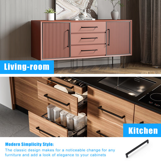 KNOBWELL Matte Black Stainless Steel Pulls for Cabinets/Drawers-PDDJS10HBK