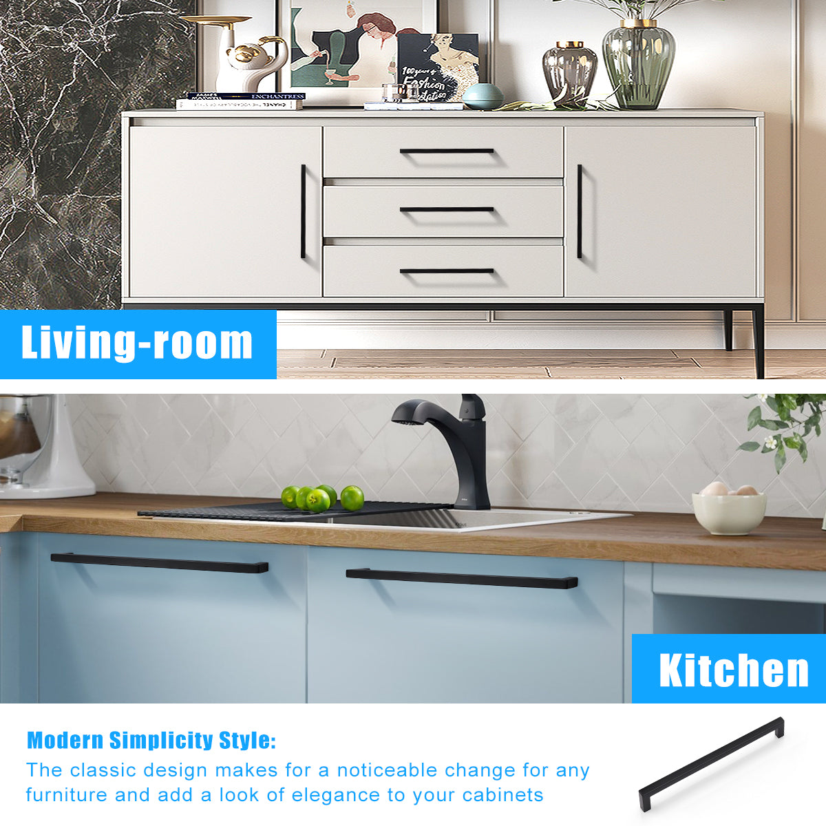 KNOBWELL Matte Black Stainless Steel Pulls for Cabinets/Drawers-PDDJS10HBK