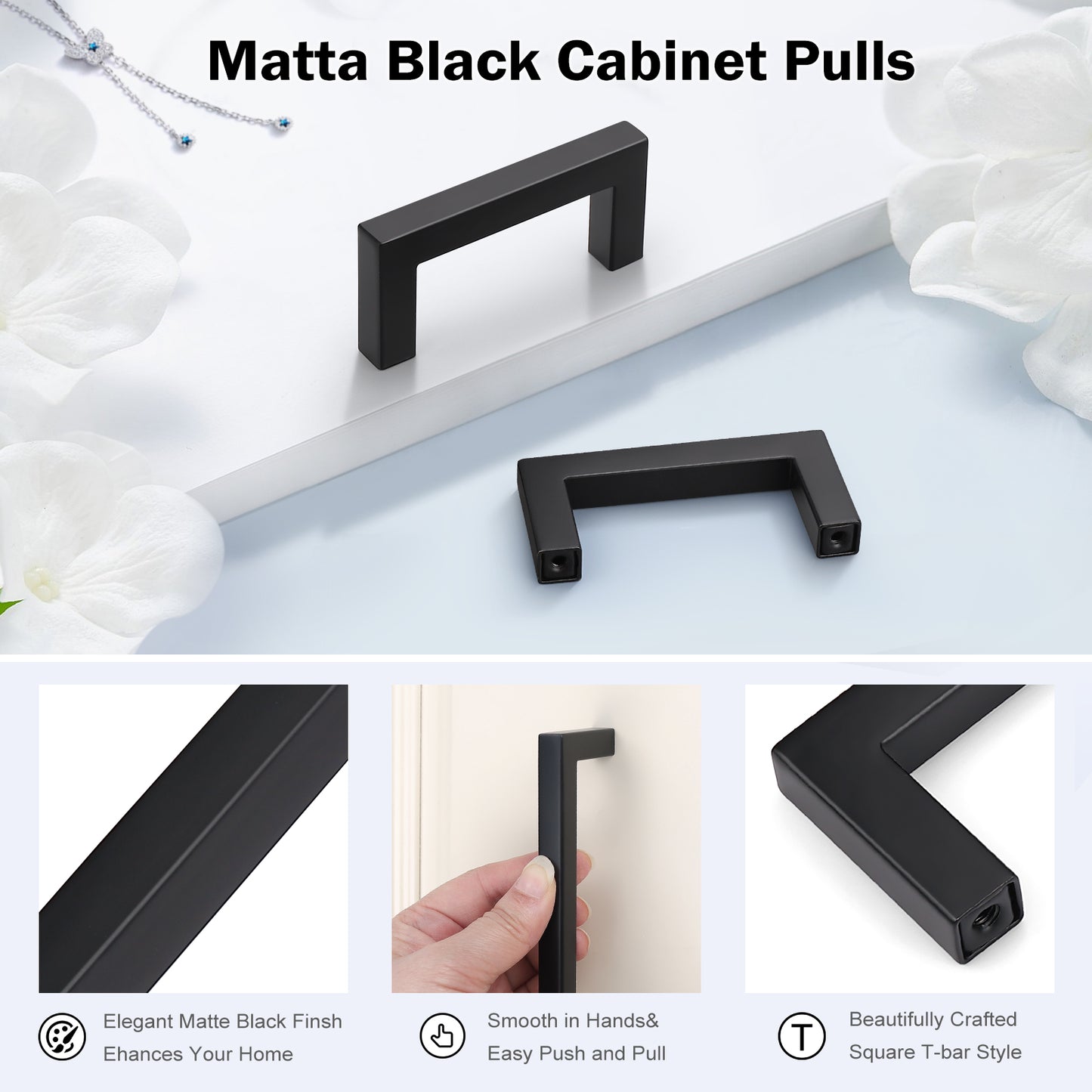 KNOBWELL Matte Black Stainless Steel Pulls for Cabinets/Drawers-PDDJS10HBK