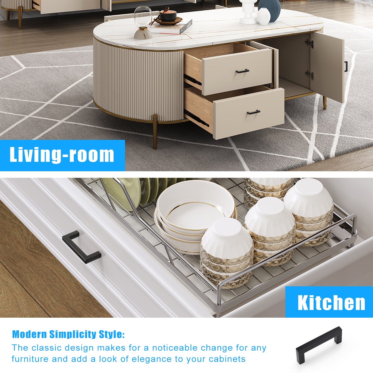 KNOBWELL Matte Black Stainless Steel Pulls for Cabinets/Drawers-PDDJS10HBK