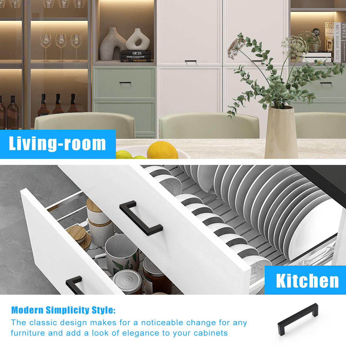 KNOBWELL Matte Black Stainless Steel Pulls for Cabinets/Drawers-PDDJS10HBK