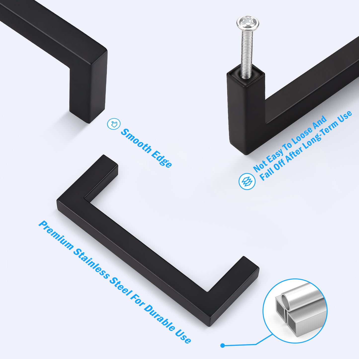 KNOBWELL Matte Black Stainless Steel Pulls for Cabinets/Drawers-PDDJS10HBK