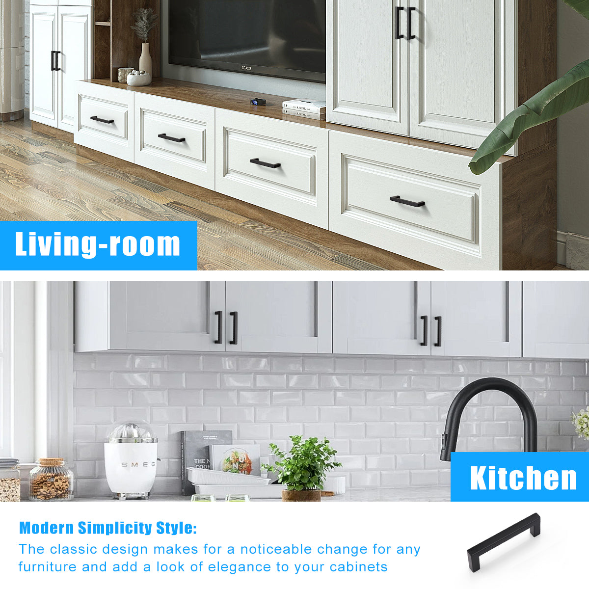 KNOBWELL Matte Black Stainless Steel Pulls for Cabinets/Drawers-PDDJS10HBK