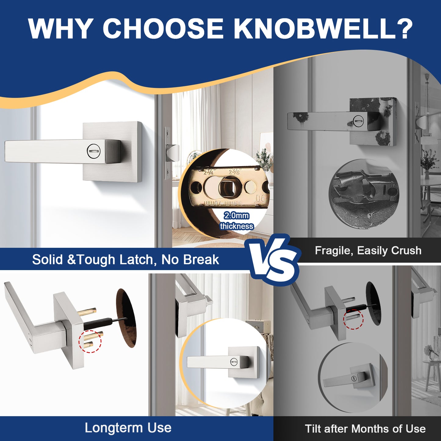 KNOBWELL Craftsman Style Privacy/Passage/Dummy/Keyed Entry Door Handles-DL01