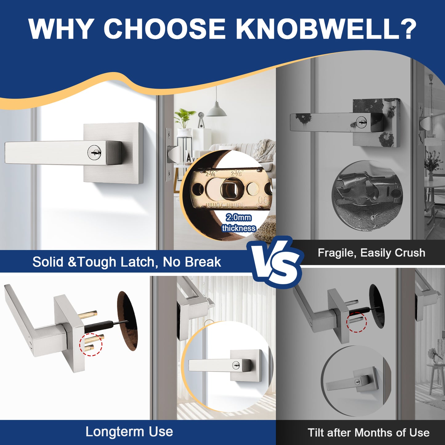 KNOBWELL Craftsman Style Privacy/Passage/Dummy/Keyed Entry Door Handles-DL01