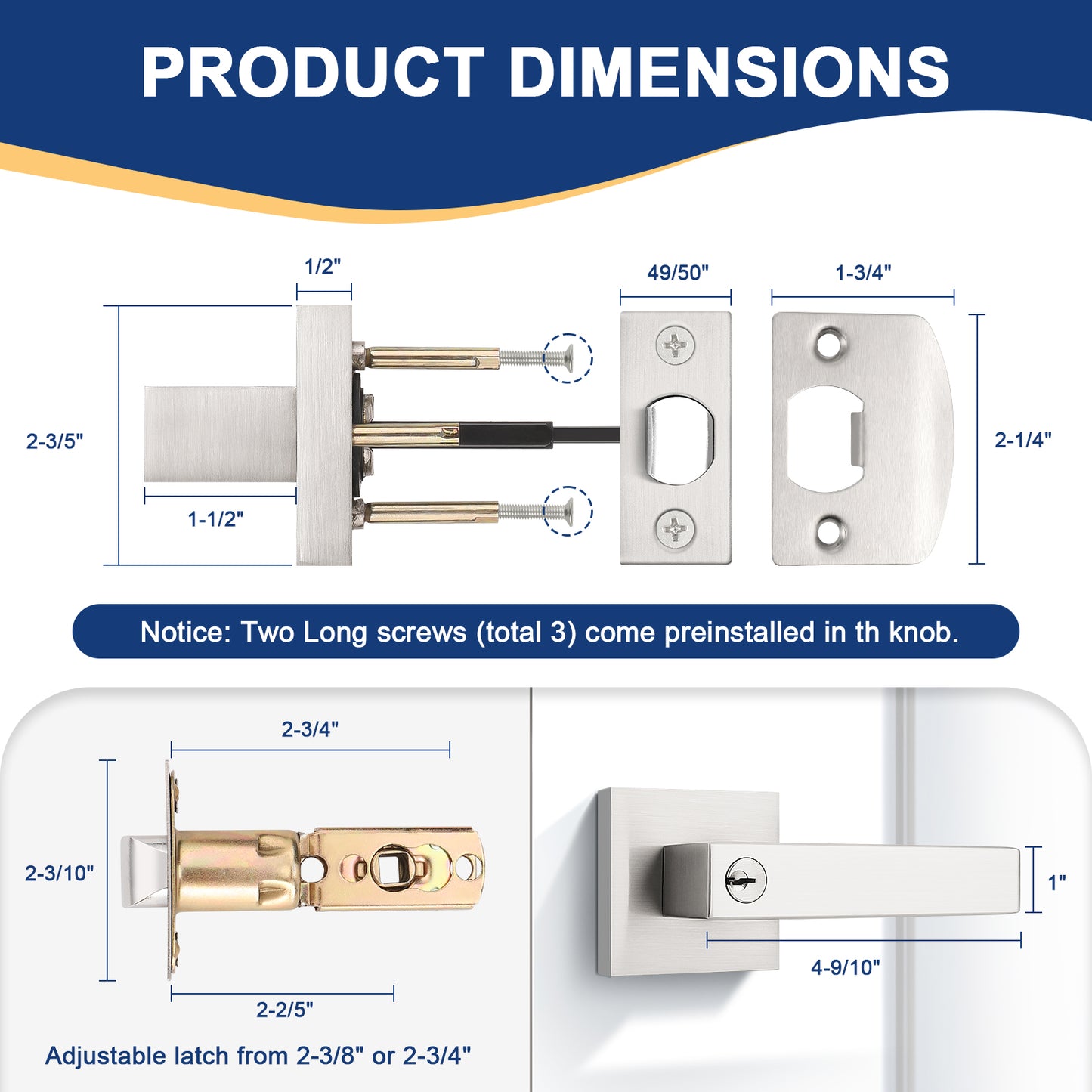 KNOBWELL Craftsman Style Privacy/Passage/Dummy/Keyed Entry Door Handles-DL01