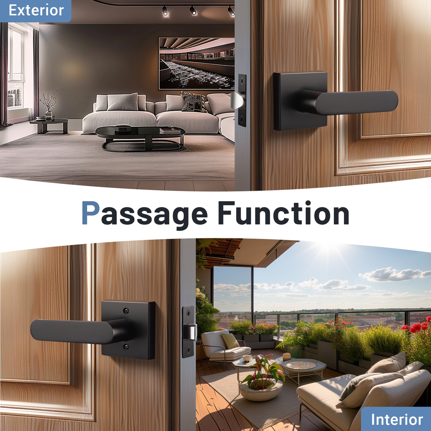 KNOBWELL Contemporary Heavy Duty Passage Door Levers (No Lock)