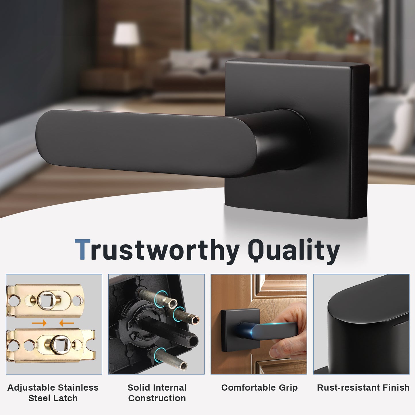 KNOBWELL Contemporary Heavy Duty Passage Door Levers (No Lock)