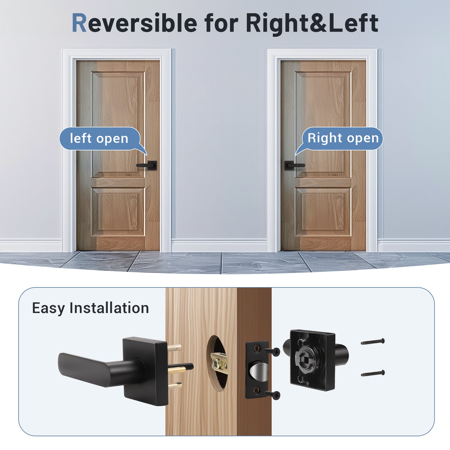 KNOBWELL Contemporary Heavy Duty Passage Door Levers (No Lock)