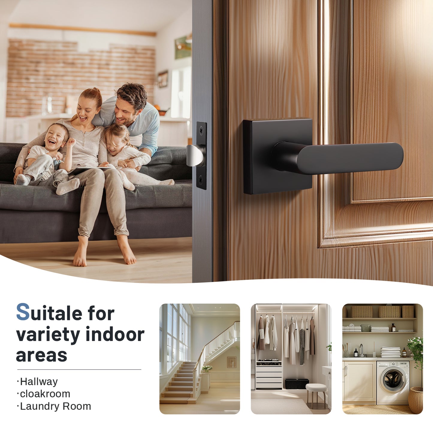 KNOBWELL Contemporary Heavy Duty Passage Door Levers (No Lock)