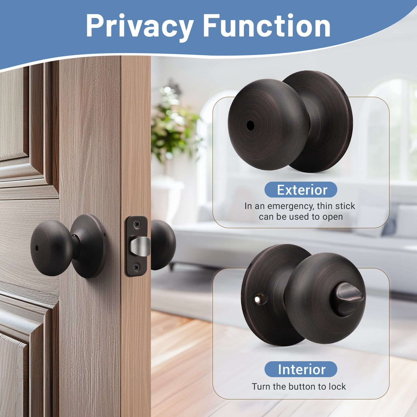 KNOBWELL Contemporary Bronze Privacy Door Knob With Lock for Interior Doors