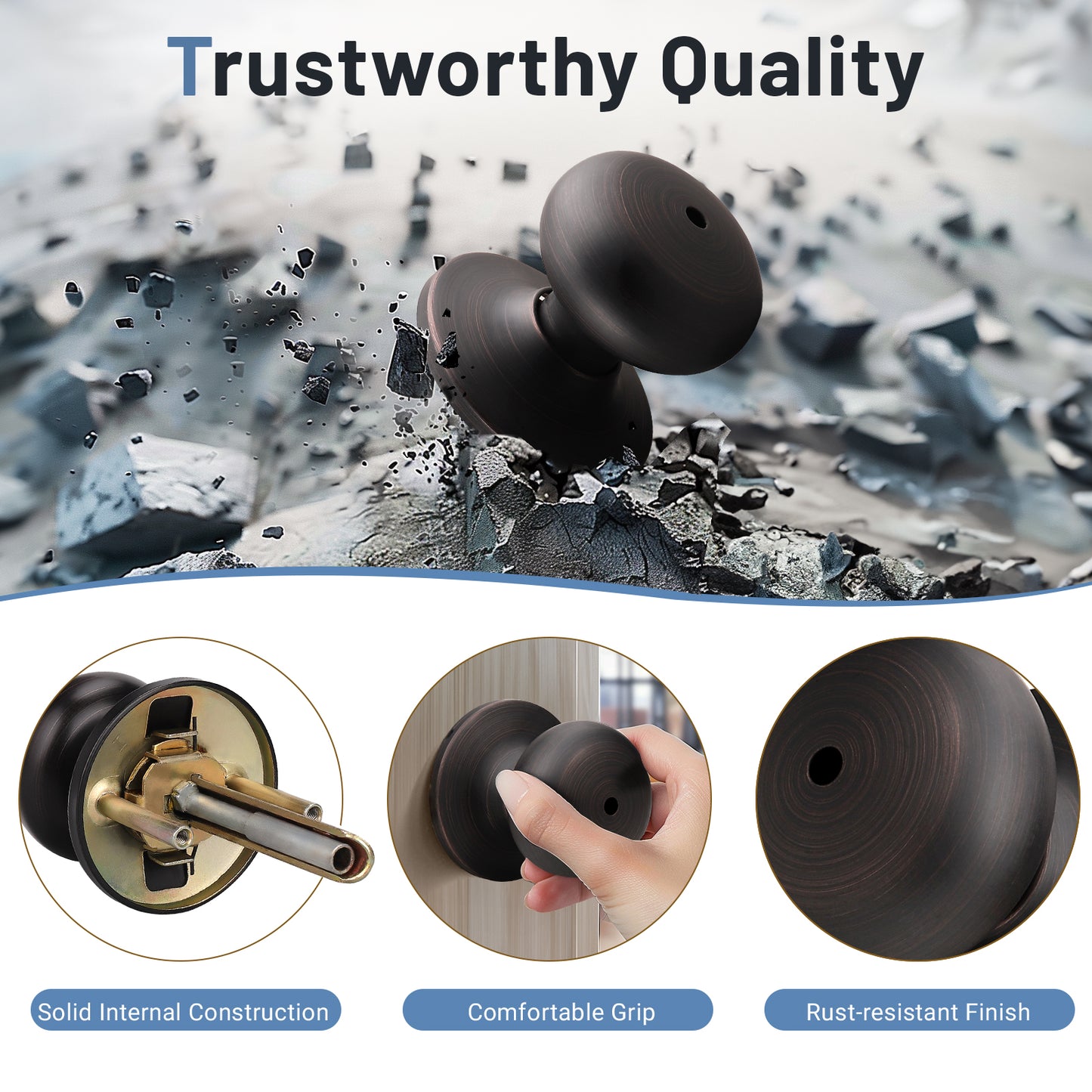 KNOBWELL Contemporary Bronze Privacy Door Knob With Lock for Interior Doors