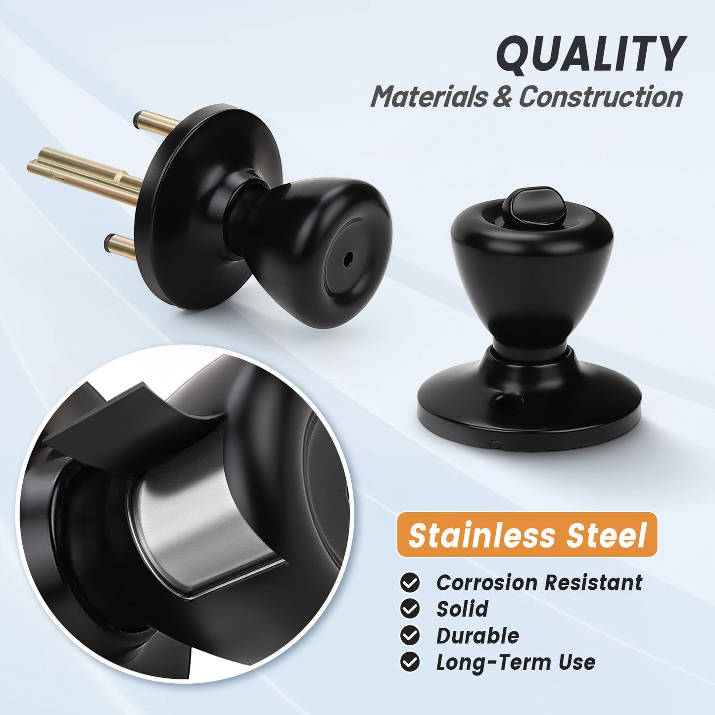 KNOBWELL Matte Black Tulip Round Shape Indoor Door Knobs - DL576BK