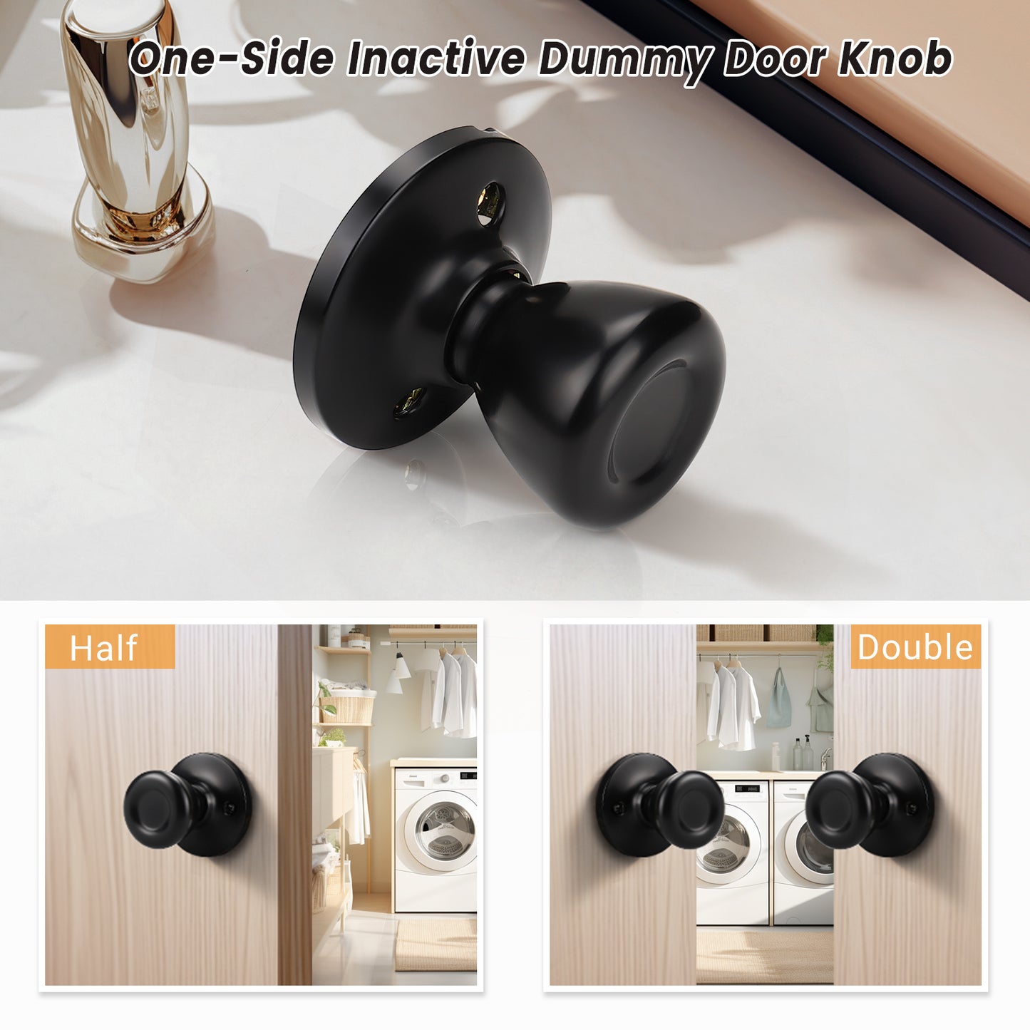 KNOBWELL Matte Black Tulip Round Shape Indoor Door Knobs - DL576BK