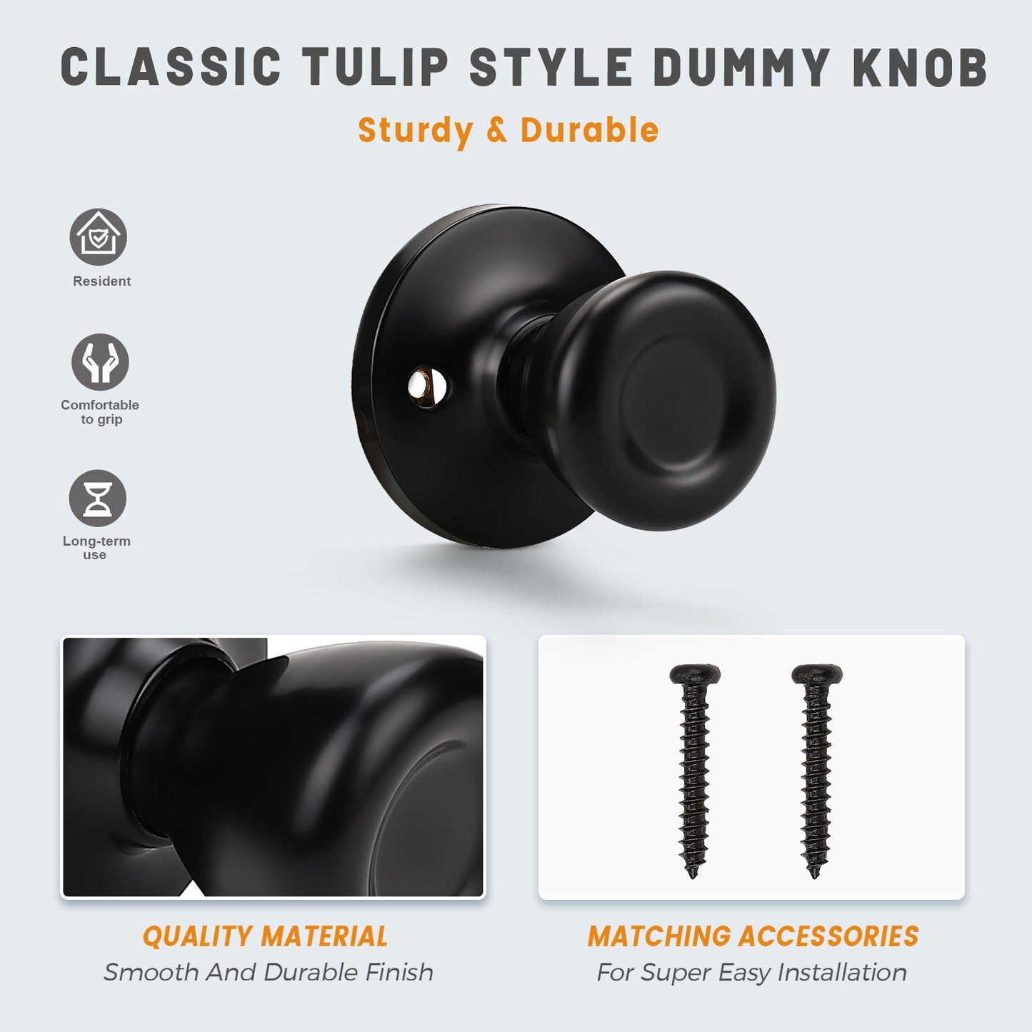 KNOBWELL Matte Black Tulip Round Shape Indoor Door Knobs - DL576BK