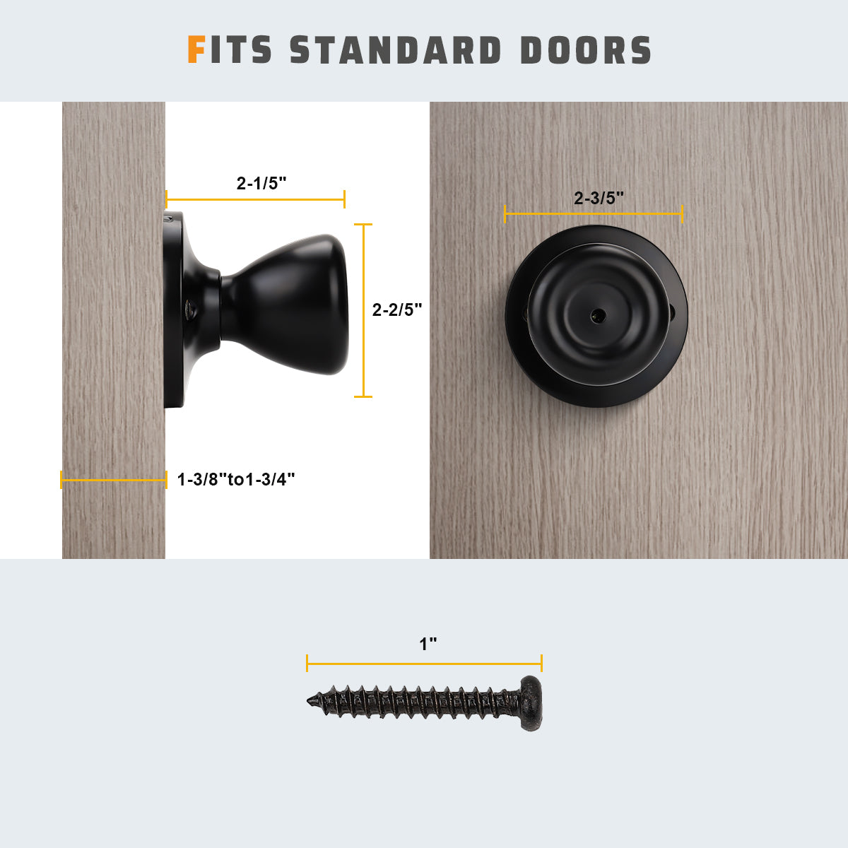 KNOBWELL Matte Black Tulip Round Shape Indoor Door Knobs - DL576BK