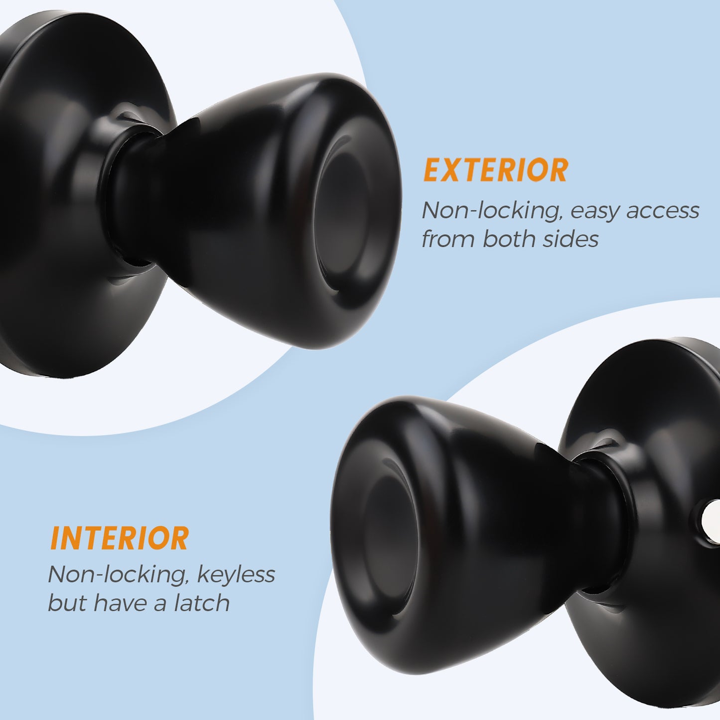 KNOBWELL Matte Black Tulip Round Shape Indoor Door Knobs - DL576BK