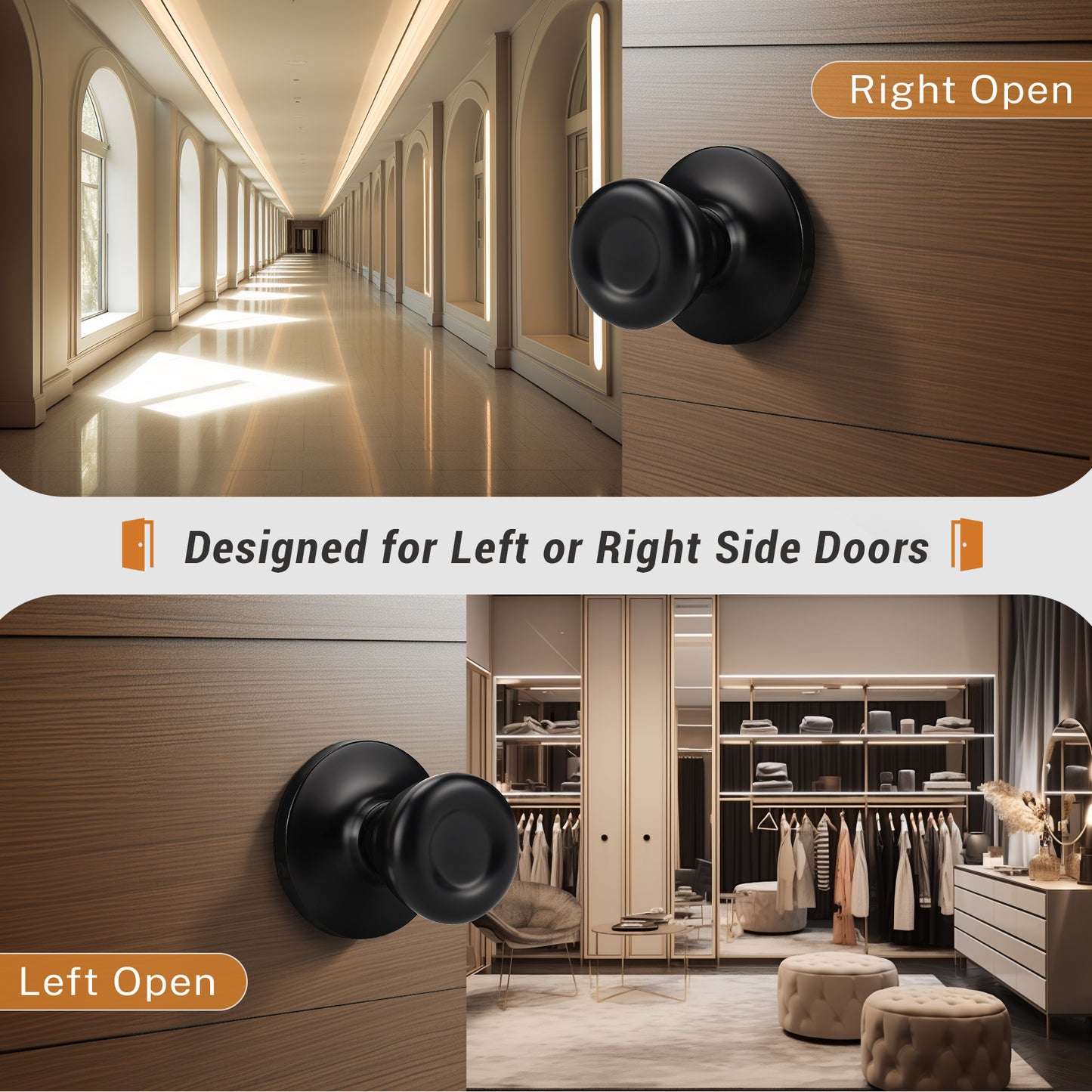 KNOBWELL Matte Black Tulip Round Shape Indoor Door Knobs - DL576BK