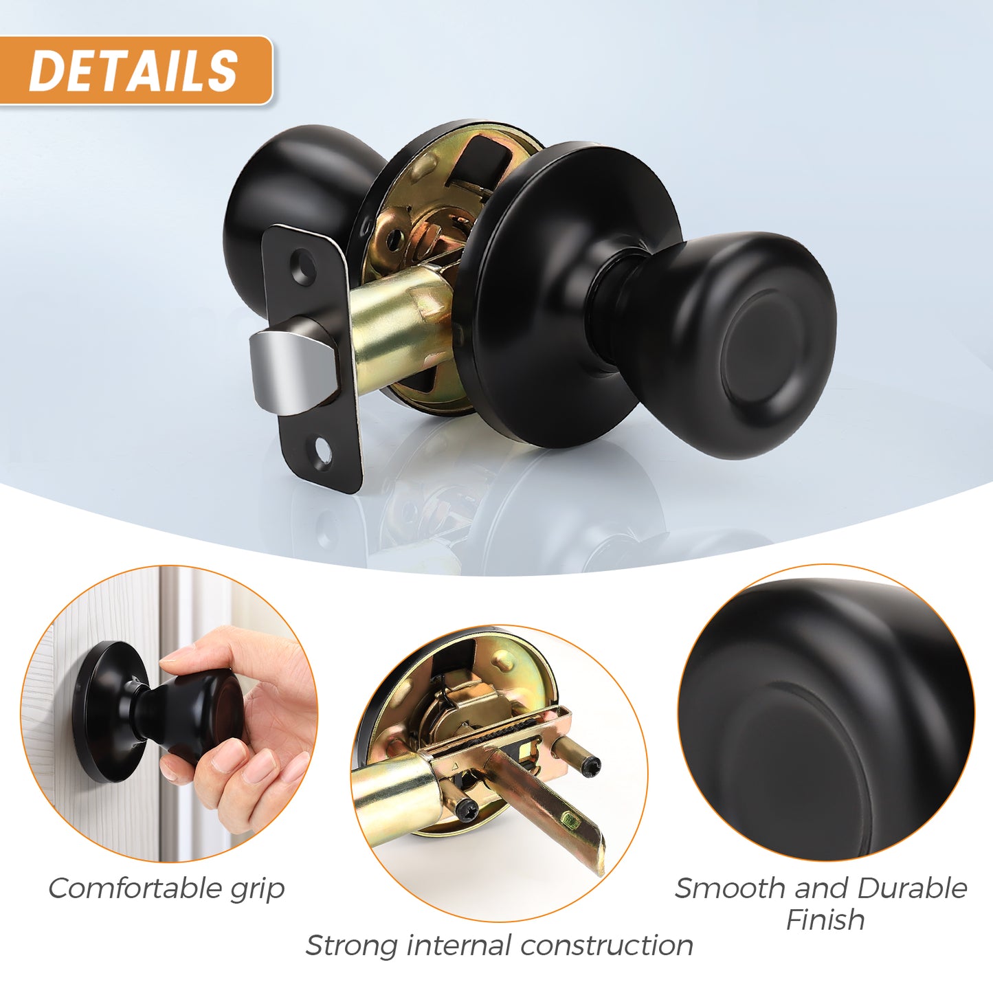 KNOBWELL Matte Black Tulip Round Shape Indoor Door Knobs - DL576BK
