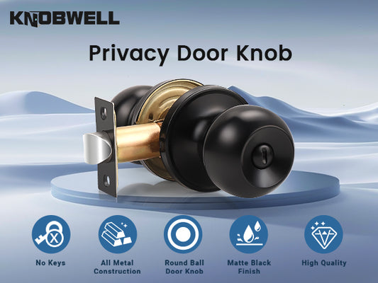 KNOBWELL Black Round Ball Push Button Privacy Indoor Door Knobs With Lock