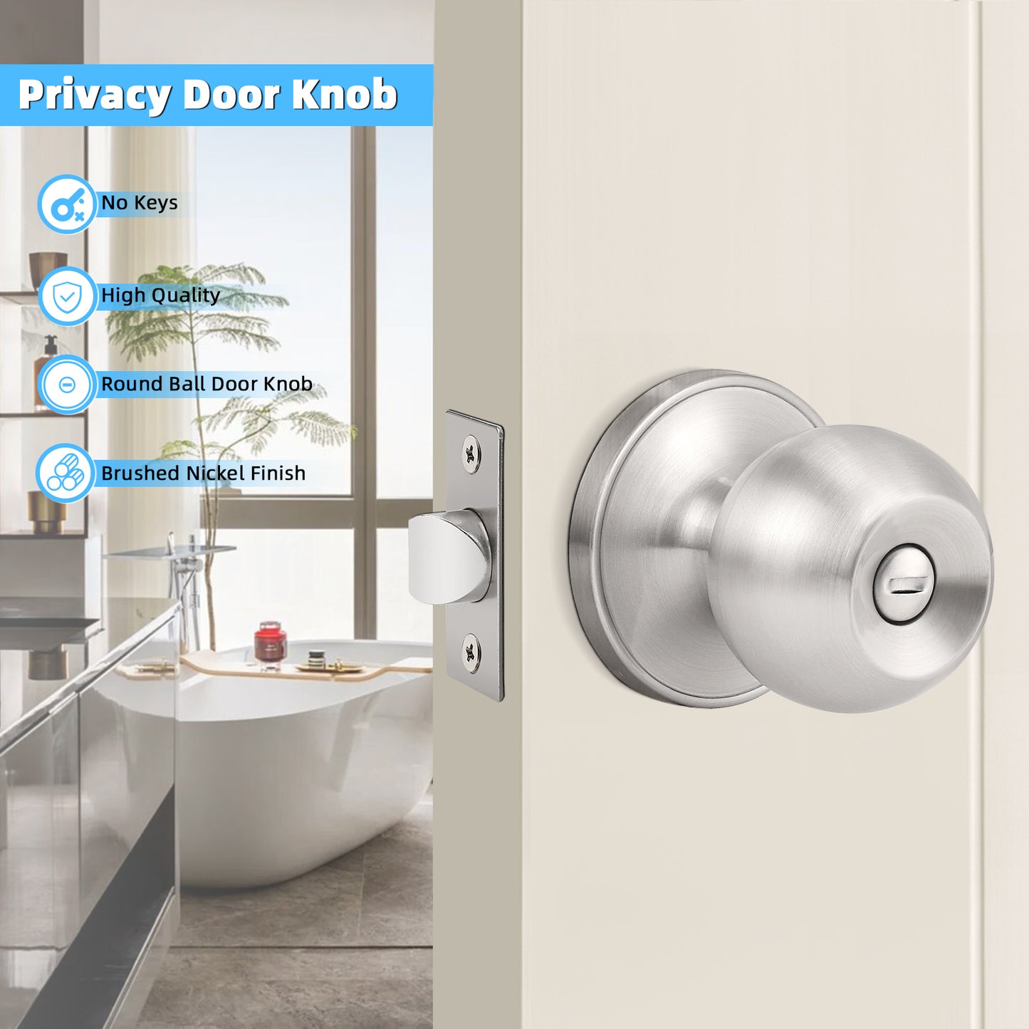 KNOBWELL Black Round Ball Push Button Privacy Indoor Door Knobs With Lock