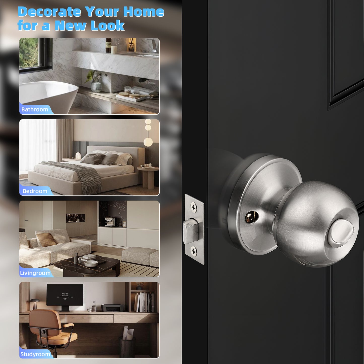 KNOBWELL Round Ball Exterior and Indoor Door Knobs- Privacy, Passage, Dummy & Keyed Entry Styles