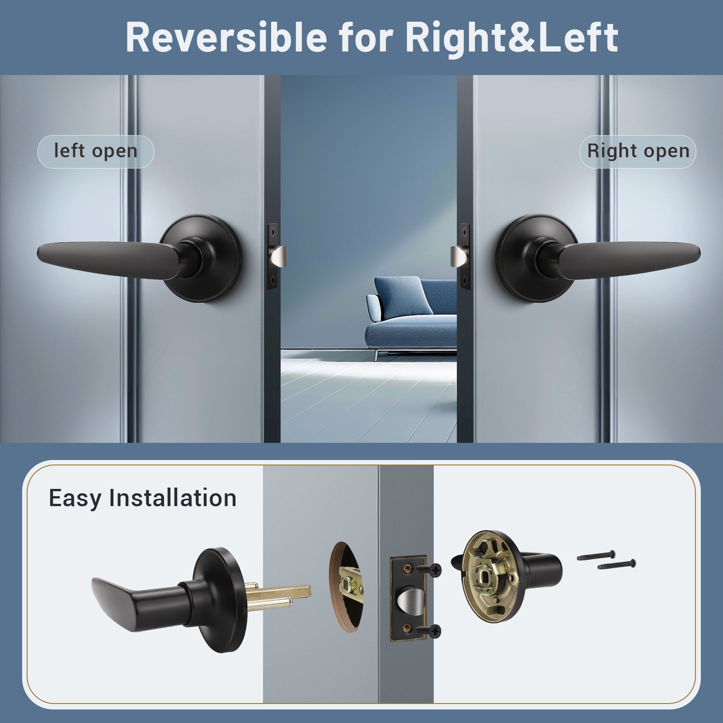 KNOBWELL Black Passage Interior Door Handle With Lock for House Design