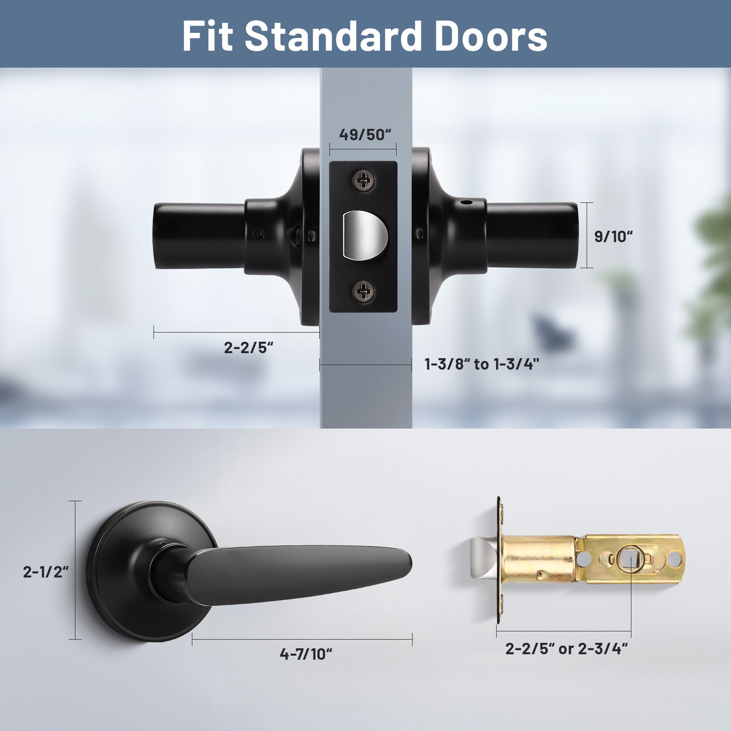 KNOBWELL Black Passage Interior Door Handle With Lock for House Design