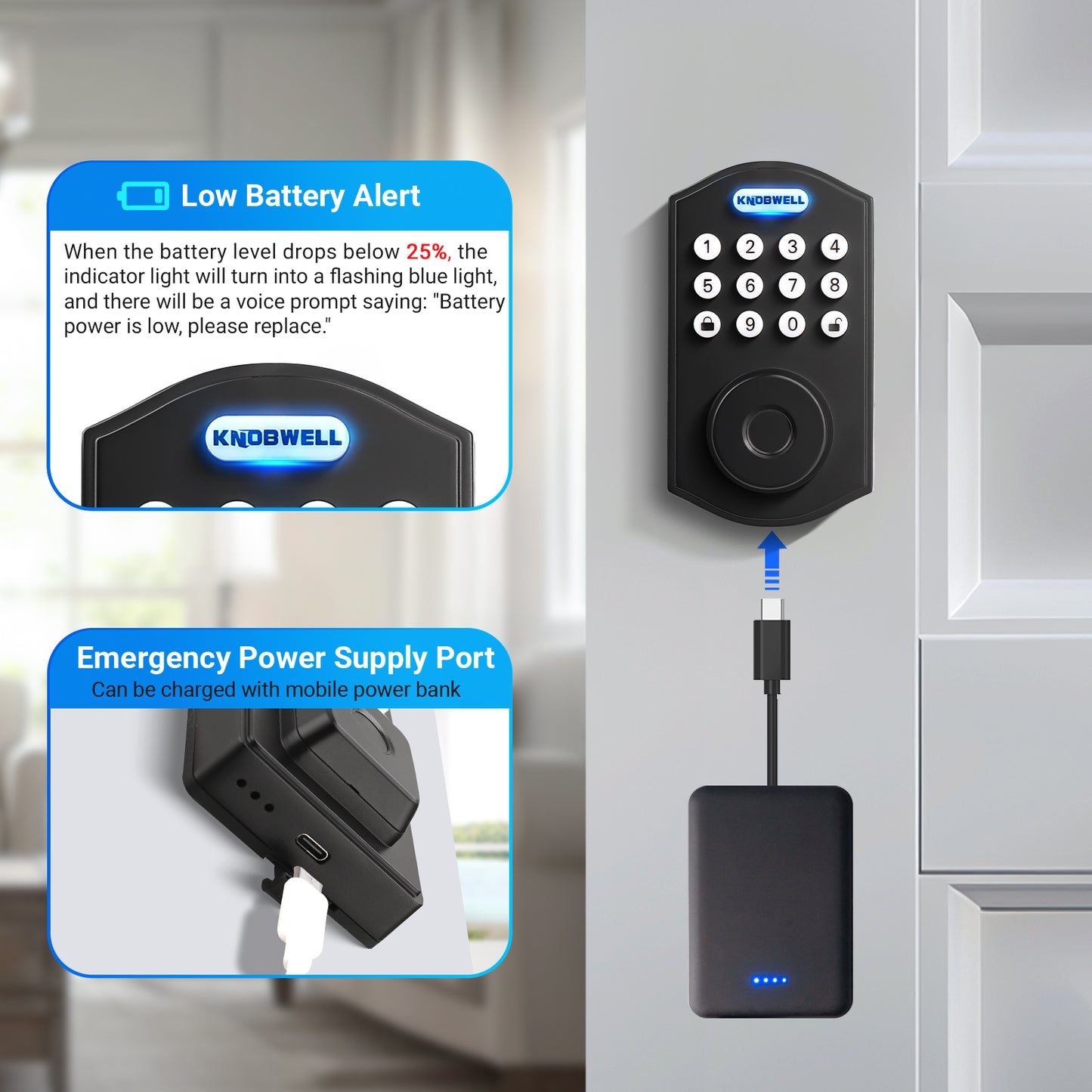KNOBWELL Keyless Entry Door Lock, 4 in 1 Smart Fingerprint Door Lock, Keypad Deadbolt